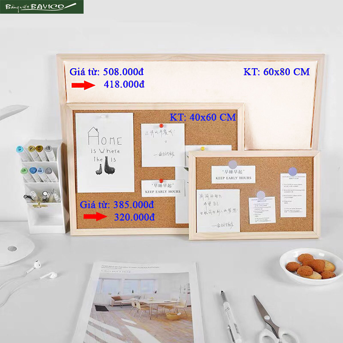 Bảng có hai mặt - mặt bảng viết bút lông và ghim bần