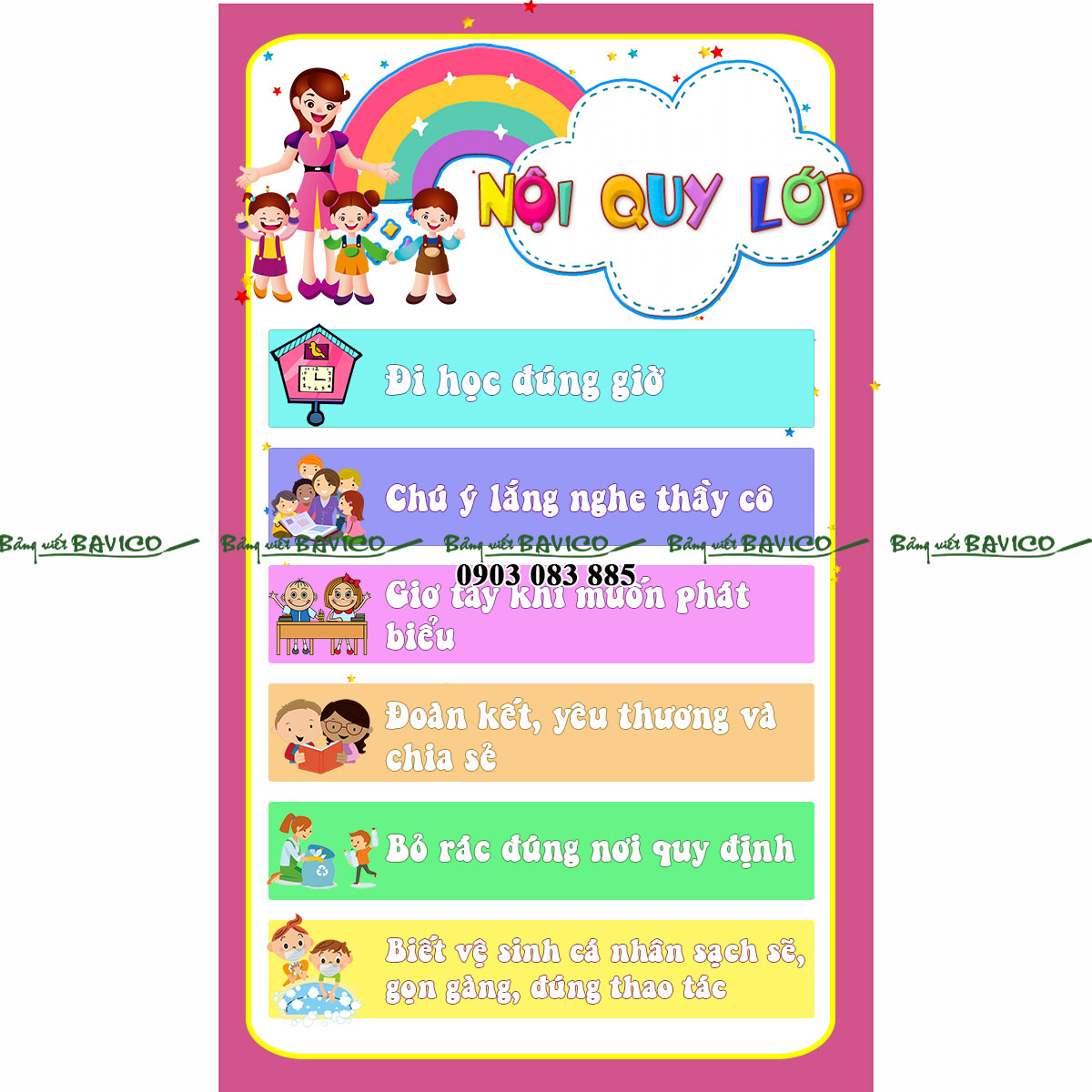 Bảng nội quy học sinh viền khung nhôm đẹp nhất