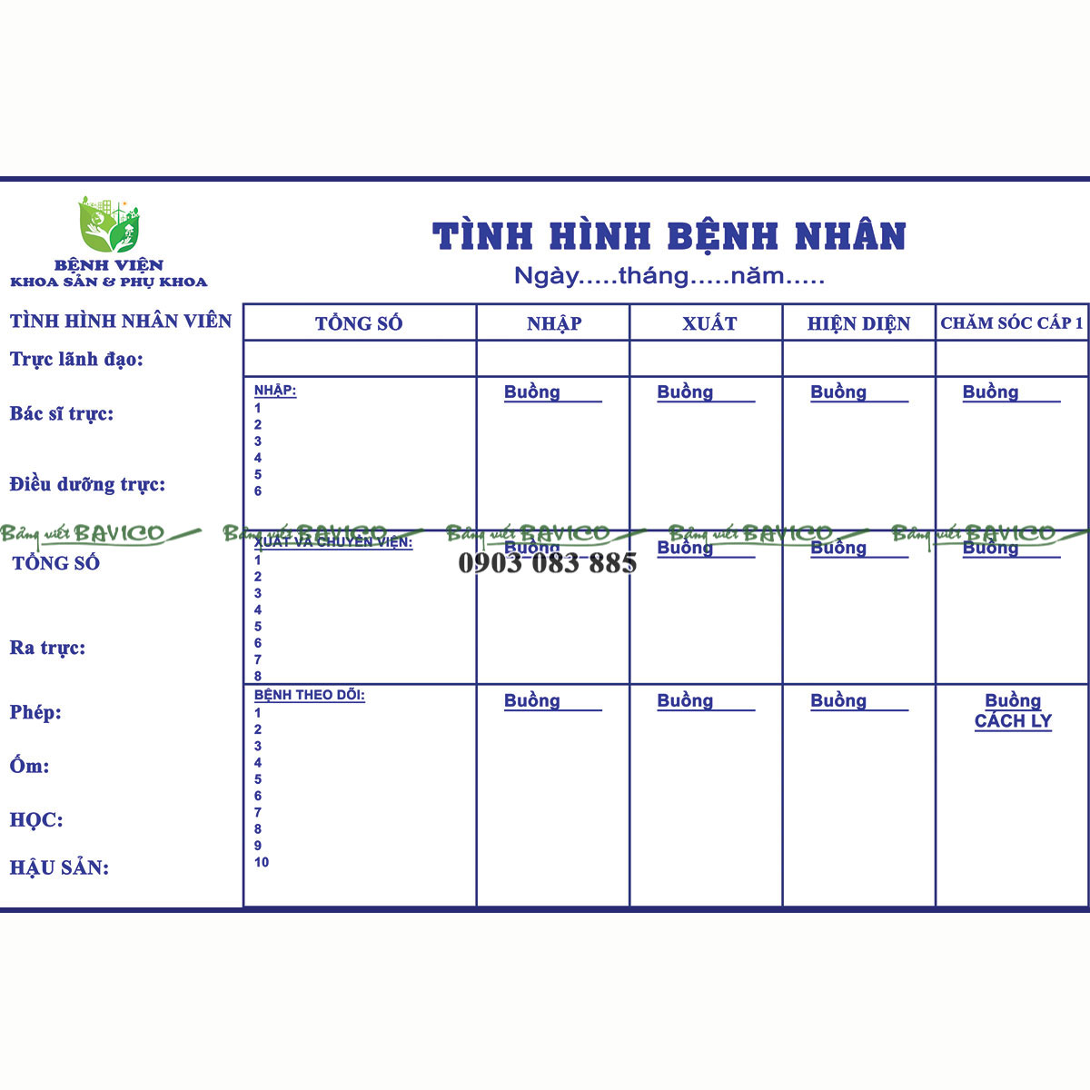 bảng bệnh viện - phòng khám - nhà ******* in pp